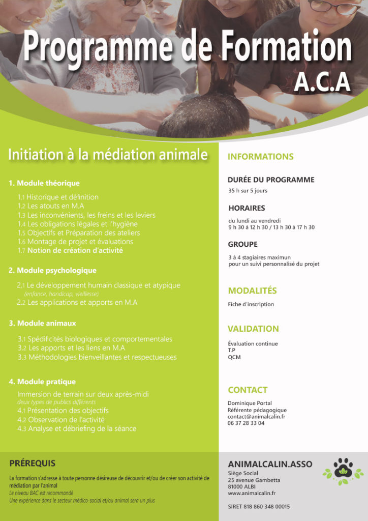 Programme formation ACA Formation médiation animale